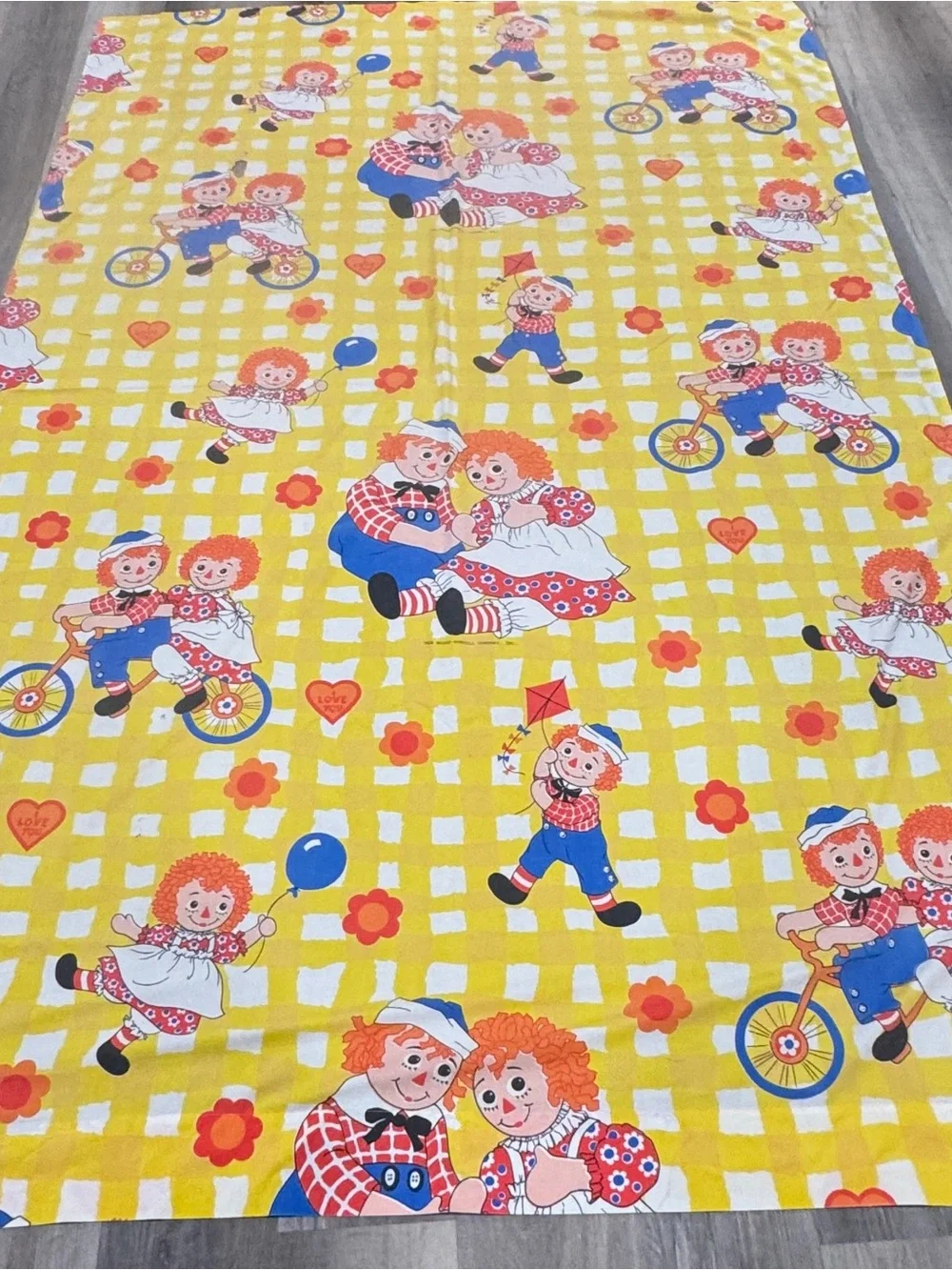 Vintage 70’s Yellow Raggedy Ann & Andy Sheets, Blanket, & Pillow Cases